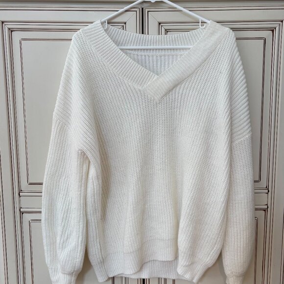 White Shein V-Neck Sweater - Picture 1 of 2